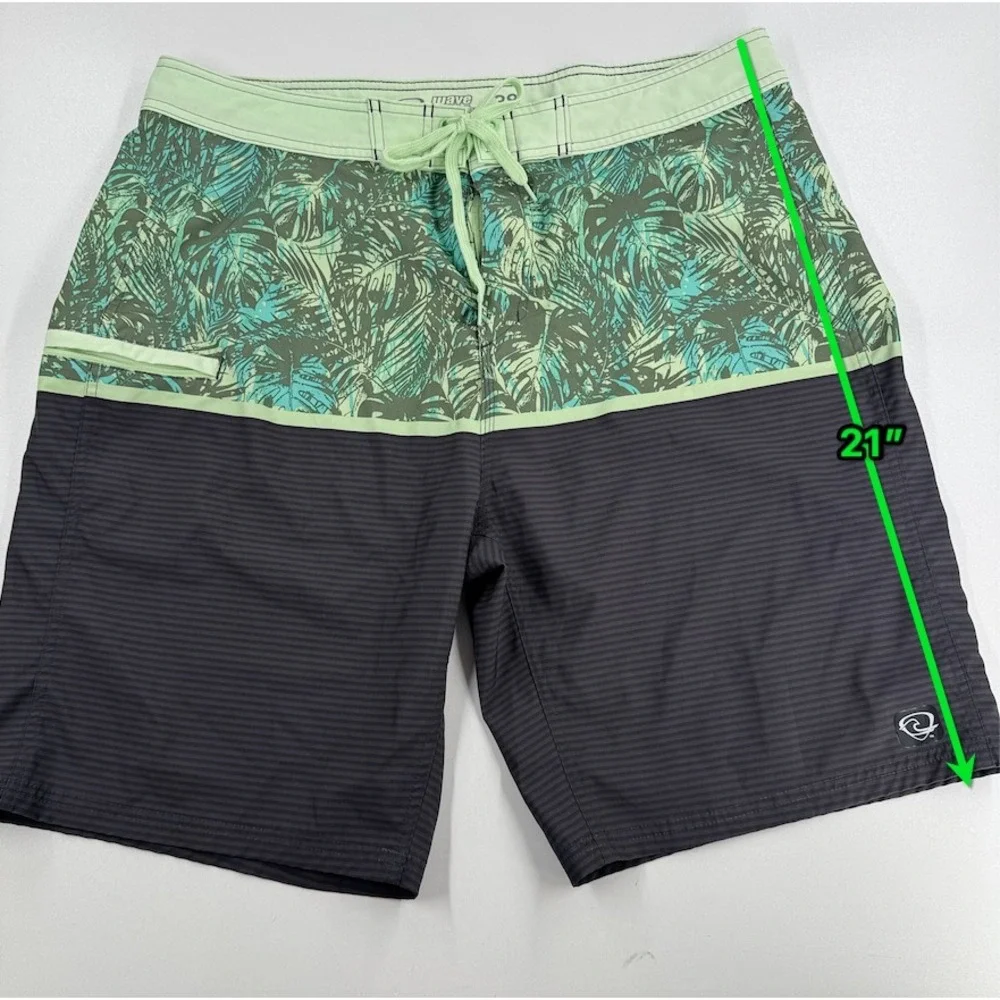 Wave Zone Swim Trunks Board Shorts MENS Gray Green Palm Leaves SIZE 38